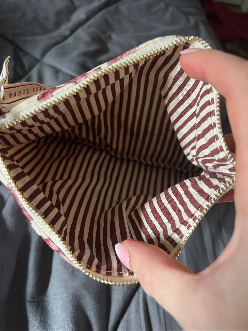 NWOT Sezane velvet Pink Floral pouch